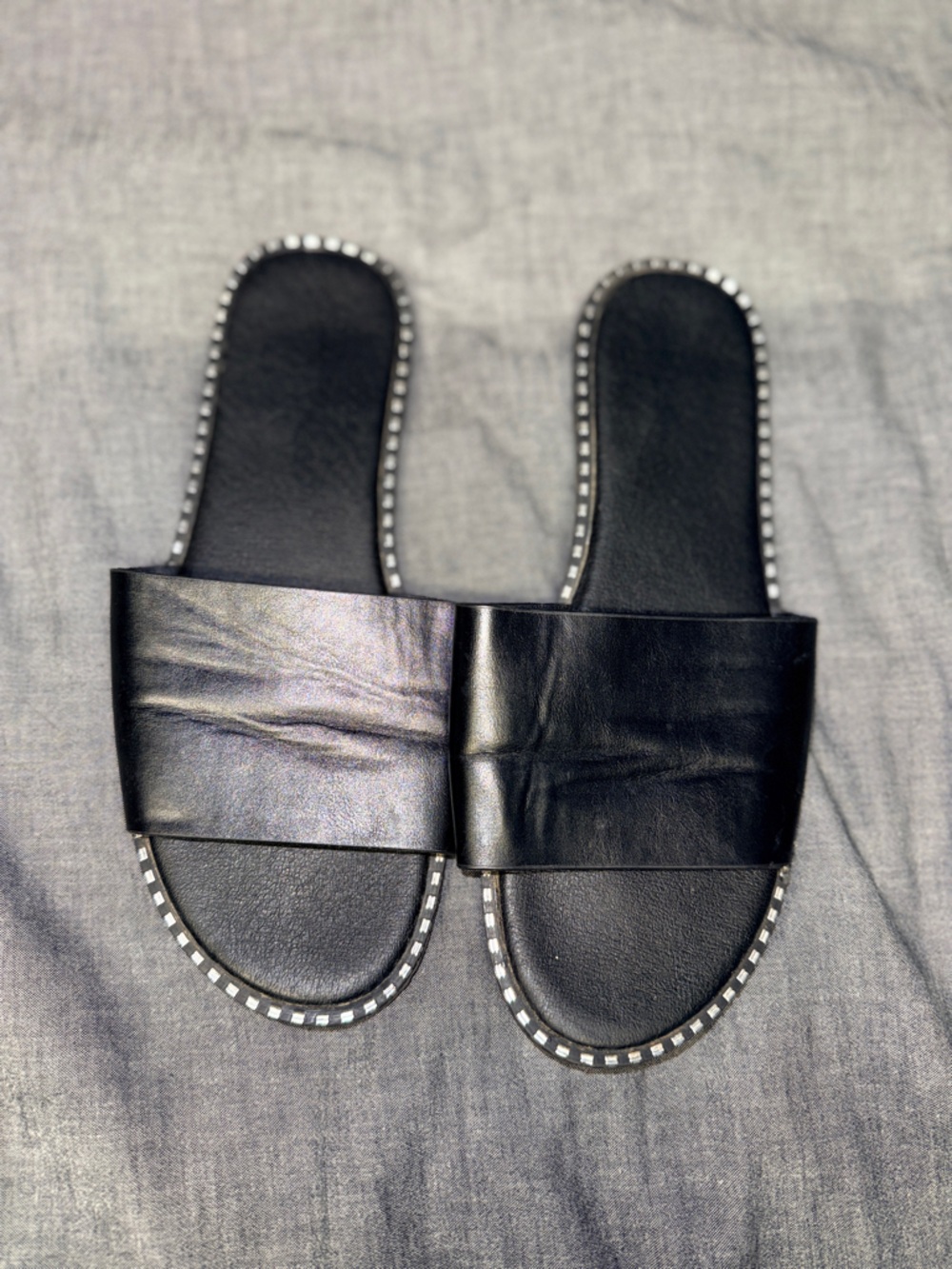 TOP Moda Black Slide Sandals with Stud Trim